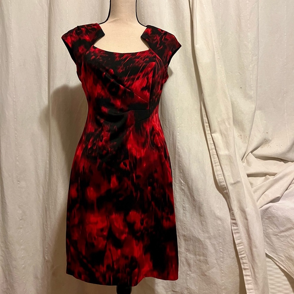 Red and Black Printed Cocktail Dress